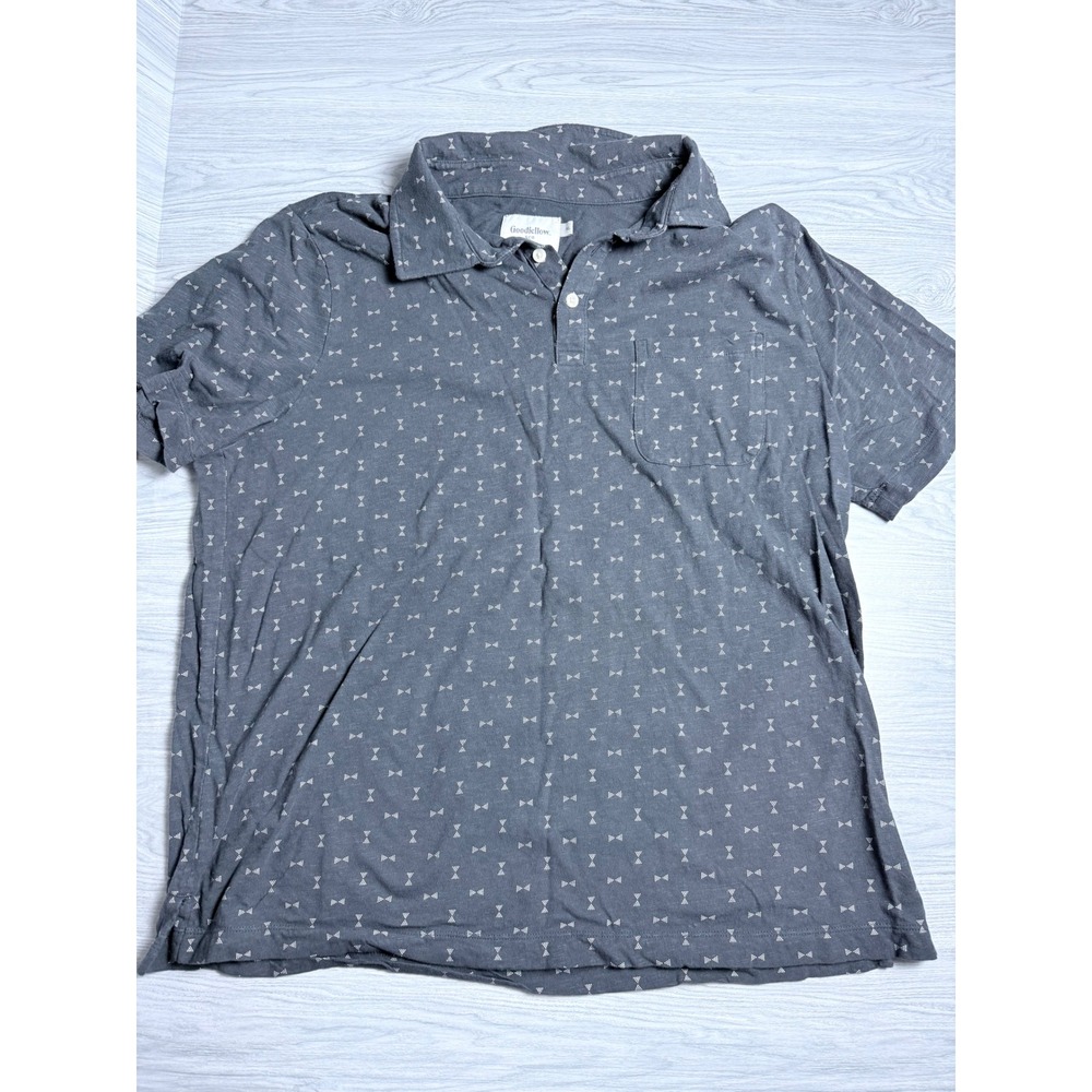 Goodfellow & Co Mens XL Gray Geometric Bow Tie Print Cotton Polo Shirt Pocket